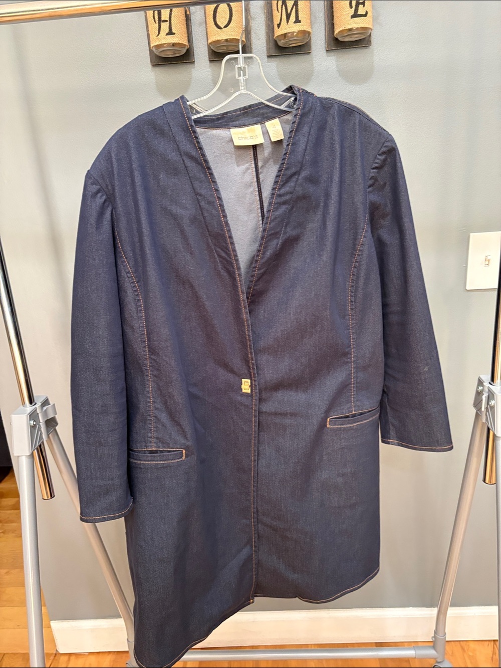 Chico's Dark Navy Denim Open-Front Coat
